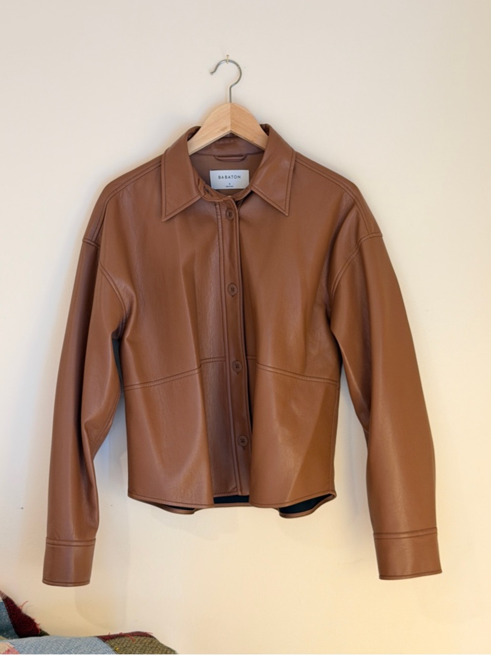 Babaton Cognac Faux Leather Button-Front Jacket